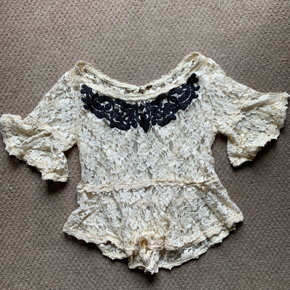 Free People lace cream peplum top
